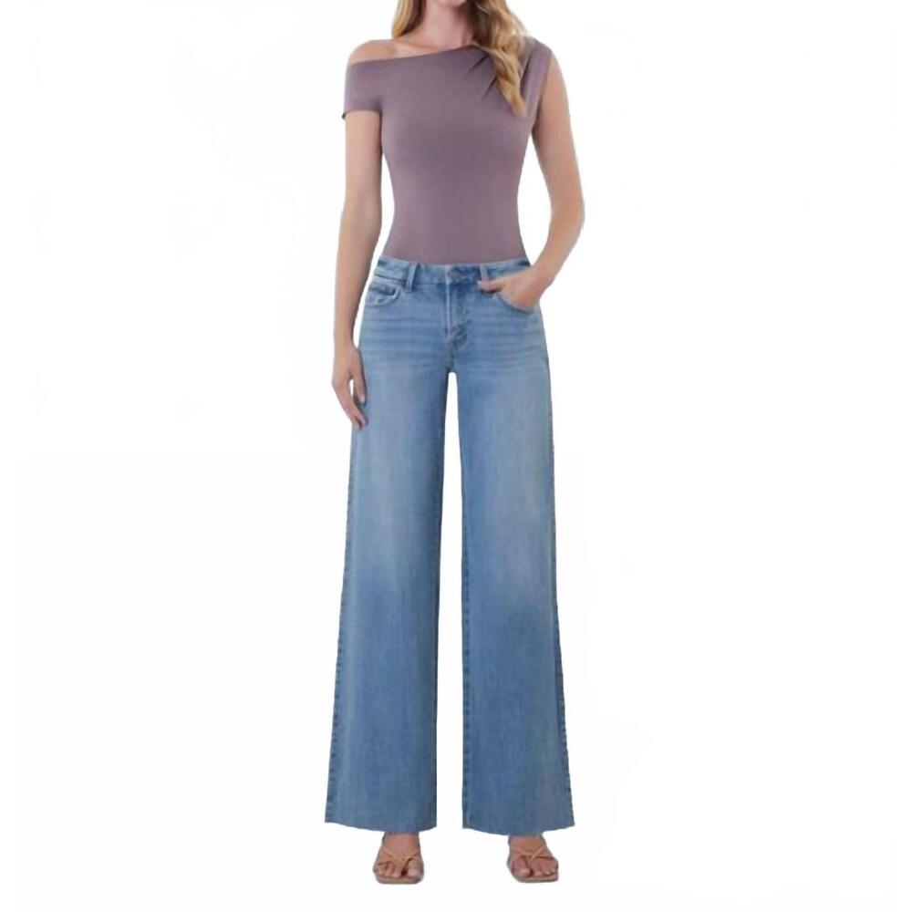 NEW VERVET BY FLYING MONKEY mid rise raw hem wide legs jeans in red